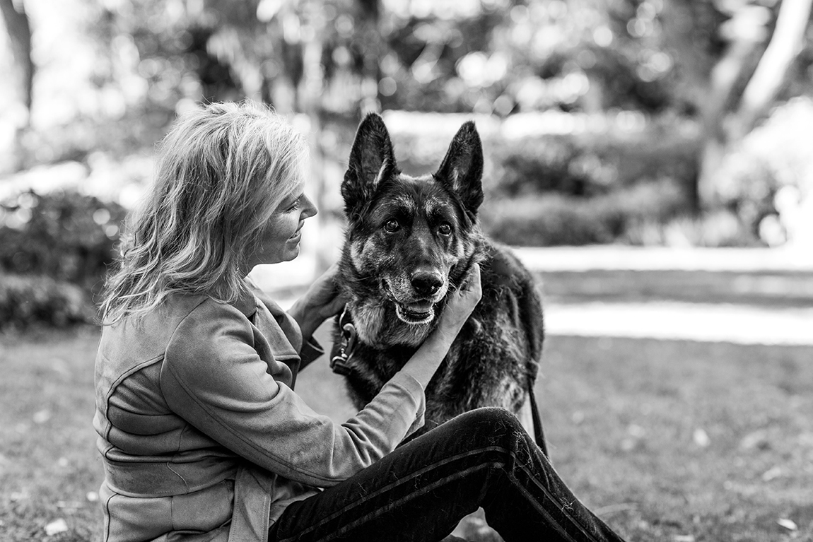 Erin Gettis portrait with her late German shepherd Oskar ADOPTED from Riverside County Animal Services